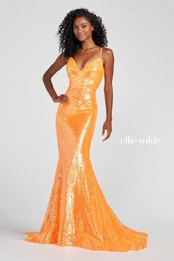 Style EW122031 Ellie Wilde Orange Size 8 Jewelled Sequined Pageant Sequin Mermaid Dress on Queenly