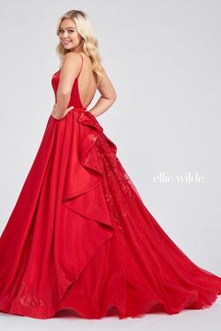 Style EW122046 Ellie Wilde Red Size 00 Floor Length Pageant Satin Black Tie Ball gown on Queenly
