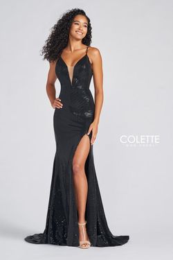 Style CL12272 Colette Black Tie Size 6 Pageant Side slit Dress on Queenly