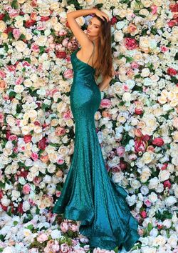 Style 810110 Clarisse Green Size 12 Floor Length Tall Height Prom Mermaid Dress on Queenly
