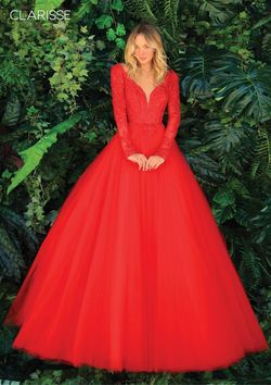 Style 810289 Clarisse Red Size 4 Tall Height Floor Length Black Tie Prom Ball gown on Queenly