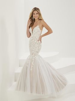 Style 16943 Tiffany Designs Nude Size 4 Floor Length Shiny Tall Height Mermaid Dress on Queenly