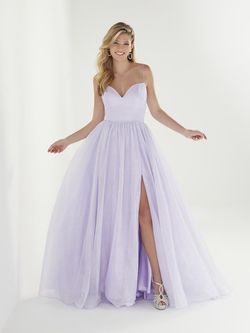 Style 46255 Tiffany Designs Purple Size 8 Tall Height V Neck Lace Side slit Dress on Queenly