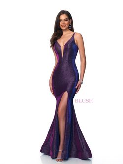 Style 20314 Blush Prom Purple Size 10 Black Tie Tall Height Side slit Dress on Queenly