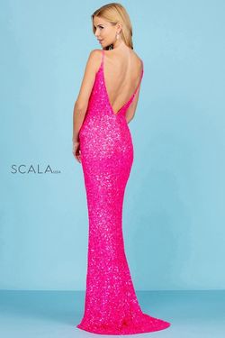Style 60297 Scala Hot Pink Size 6 Black Tie Straight Dress on Queenly