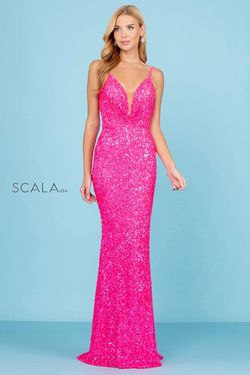 Style 60297 Scala Hot Pink Size 6 Black Tie Straight Dress on Queenly