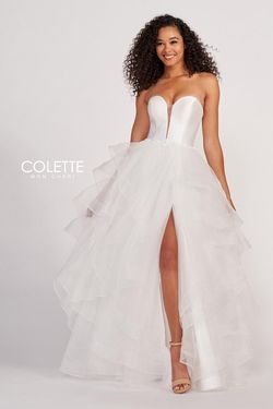 Style CL2006 Colette White Size 4 Side Slit Pageant Floor Length Cotillion Wedding Ball gown on Queenly