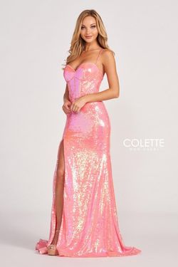 Style CL2054 Colette Orange Size 2 Floor Length Sequin Side slit Dress on Queenly