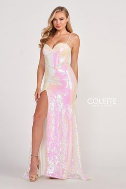 Style CL2054 Colette Orange Size 4 Pageant Floor Length Sequin Corset Side slit Dress on Queenly