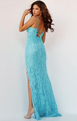 Style 22812 Jovani Blue Size 4 Prom Floor Length Side slit Dress on Queenly