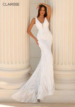 Style 810584 Clarisse White Size 4 Ivory Prom Tall Height Mermaid Dress on Queenly