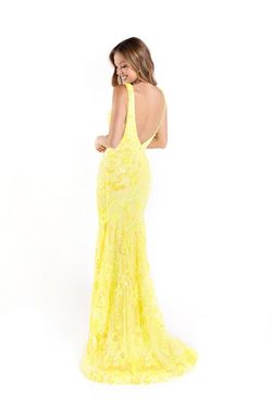 Style 1230 Lucci Lu Yellow Size 10 Tulle Floor Length Jewelled Mermaid Dress on Queenly