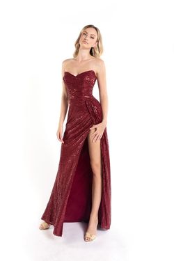 Style 90160 Lucci Lu Red Size 4 Tall Height Sequined Side slit Dress on Queenly