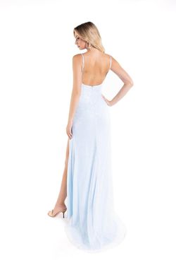 Style 90183 Lucci Lu Blue Size 4 Black Tie Tulle Side slit Dress on Queenly
