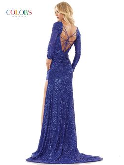 Style 2849 Colors Blue Size 10 Tall Height Sequin Sequined Jewelled Side slit Dress on Queenly