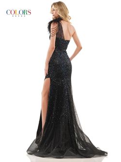 Style 2916 Colors Black Tie Size 6 Feather Tall Height Sheer Side slit Dress on Queenly