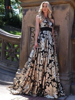 Style 2918 Colors Black Size 10 Floor Length Sequin Floral Tall Height A-line Dress on Queenly