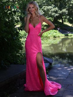 Style 2975 Colors Pink Size 0 Tall Height Black Tie Jewelled Side slit Dress on Queenly
