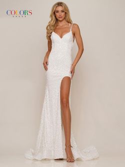Style 2975 Colors White Size 4 Sequined Jewelled Sequin Side slit Dress on Queenly