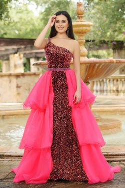 Style 27715 Ava Presley Hot Pink Size 4 Pageant Black Tie 27715 Straight Dress on Queenly