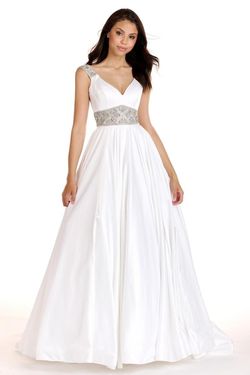 Style 27796 Ava Presley White Size 0 Prom Sequined Tall Height Pageant Ball gown on Queenly