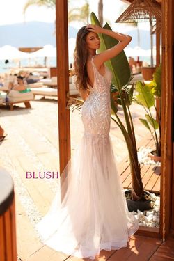 Style 20503 Blush Prom Nude Size 2 Tulle Tall Height Mermaid Dress on Queenly