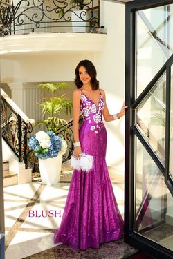 Style 20532 Blush Prom Hot Pink Size 4 Beaded Top Sequined Floor Length Mermaid Dress on Queenly