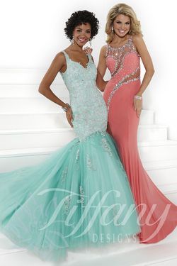 Style 16072 Tiffany Designs Green Size 14 Tall Height Lace Sweetheart Tulle Mermaid Dress on Queenly