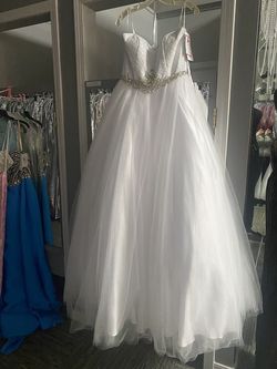 Style 16901 Tiffany Designs White Size 14 Prom Strapless Wedding Sequin Ball gown on Queenly