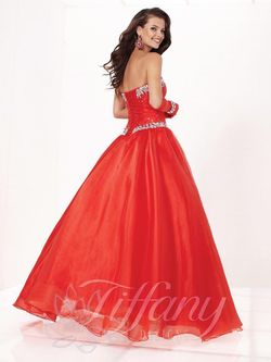 Style 16914 Tiffany Designs Red Size 10 Floor Length Corset Strapless Ball gown on Queenly