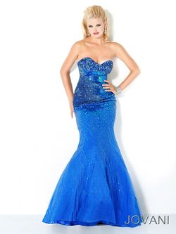 Style 4388 Jovani Royal Blue Size 4 Tall Height Strapless Mermaid Dress on Queenly