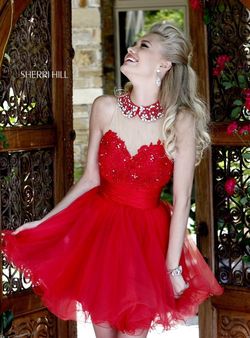 Style 21227 Sherri Hill Red Size 8 Tall Height Pageant Cocktail Dress on Queenly