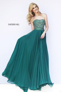 Style 11179 Sherri Hill Green Size 10 Tall Height Black Tie A-line Dress on Queenly