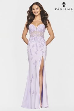 Style S10832 Faviana Purple Size 14 Lace Tulle Corset Tall Height Sweetheart Straight Dress on Queenly