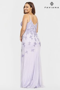 Style 9539 Faviana Blue Size 14 Plus Size Tulle Tall Height Side slit Dress on Queenly