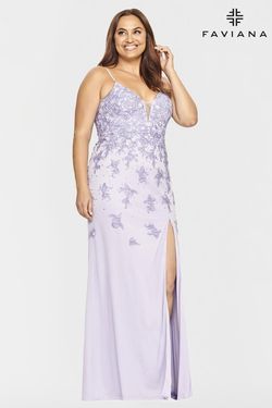 Style 9539 Faviana Blue Size 14 Plus Size Tulle Tall Height Side slit Dress on Queenly