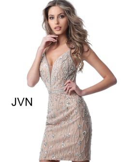 Style JVN2601 Jovani Nude Size 4 Midi Ivory Tall Height Cocktail Dress on Queenly