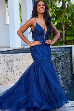 Style JVN07398 Jovani Blue Size 18 Navy Jvn07398 Plus Size Mermaid Dress on Queenly