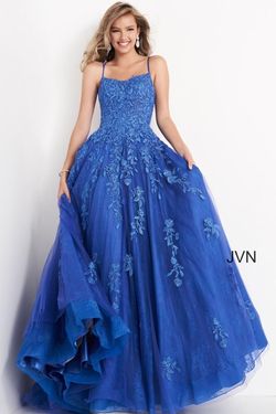 Style JVN06644 Jovani Blue Size 12 Pageant Black Tie Plus Size Ball gown on Queenly