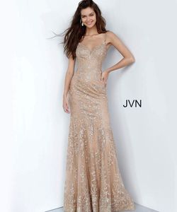 Style JVN00908 Jovani Gold Size 14 Black Tie Floor Length Tall Height Straight Dress on Queenly