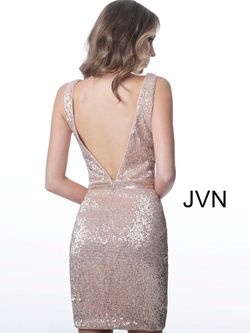 Style JVN66030 Jovani Gold Size 4 Midi Euphoria Tall Height Plunge Cocktail Dress on Queenly