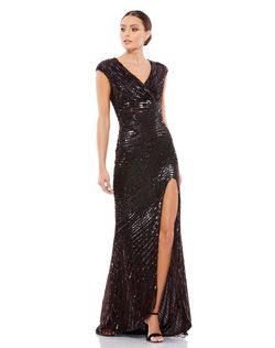 Style 5441 Mac Duggal Brown Size 10 Pageant Floor Length 5441 Side slit Dress on Queenly