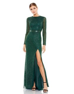 Style 5056D Mac Duggal Green Size 6 Tall Height Black Tie Side slit Dress on Queenly