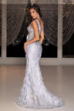 Style PS21228 Portia and Scarlett Silver Size 4 Ps21228 Floor Length Pageant Side slit Dress on Queenly