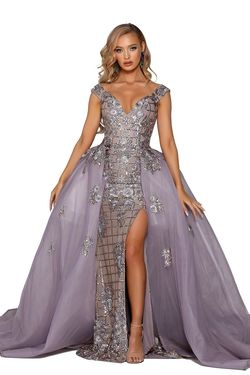 Style PS6094 Portia and Scarlett Purple Size 14 Floor Length Tall Height Black Tie Side slit Dress on Queenly