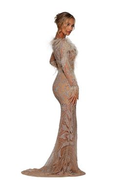 Style PS5030C Portia and Scarlett Nude Size 4 Floor Length Sleeves Sequin Straight Dress on Queenly