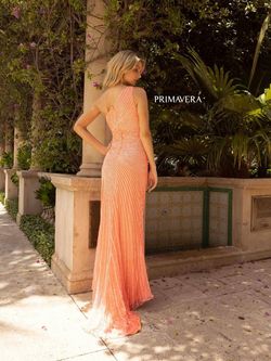 Style 3932 Primavera Orange Size 6 Floor Length Coral Tall Height Side slit Dress on Queenly