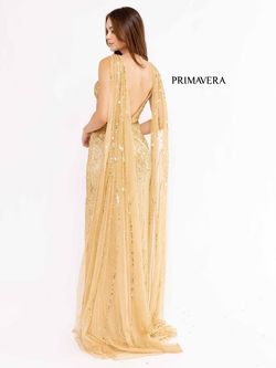 Style 3971 Primavera Gold Size 18 Floor Length Tall Height Pageant Side slit Dress on Queenly