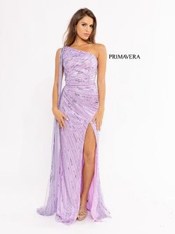 Style 3956 Primavera Purple Size 10 Tall Height Black Tie Side slit Dress on Queenly