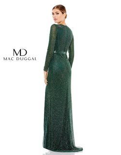 Style 5056D Mac Duggal Green Size 6 Floor Length Pageant Tall Height Side slit Dress on Queenly